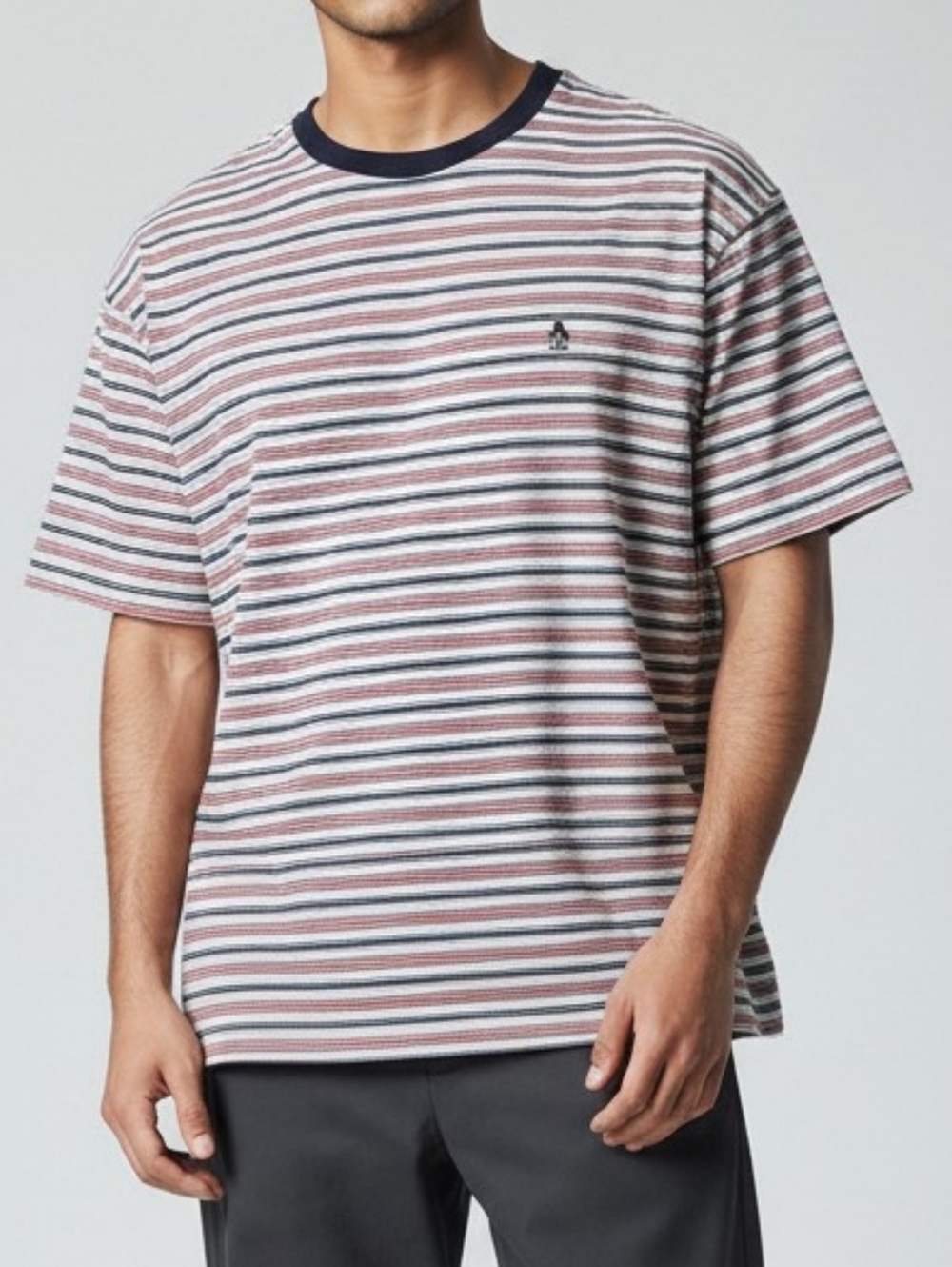 Original Penguin Men's Short-Sleeve Striped Crew Neck Tee in Red, White & Blue M